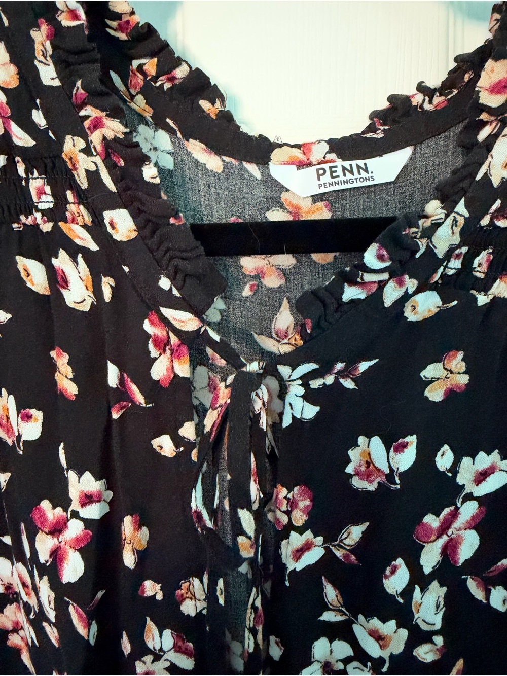 Penningtons Black Floral Midi Dress with Pink and Cream Blooms - Picture 4 of 10